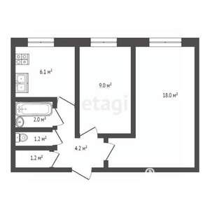 2-к квартира, вторичка, 43м2, 6/9 этаж