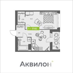 1-к квартира, вторичка, 38м2, 4/8 этаж