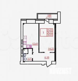1-к квартира, строящийся дом, 38м2, 4/9 этаж