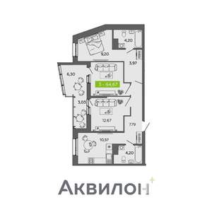3-к квартира, вторичка, 67м2, 12/16 этаж