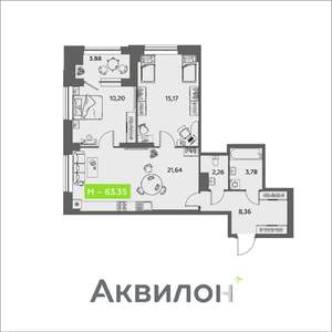 2-к квартира, вторичка, 63м2, 3/16 этаж