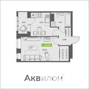 1-к квартира, вторичка, 34м2, 9/16 этаж