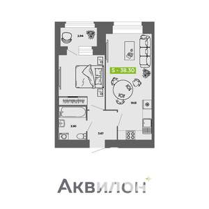 1-к квартира, вторичка, 38м2, 8/11 этаж