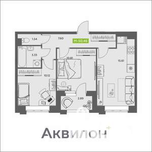 2-к квартира, вторичка, 50м2, 5/16 этаж