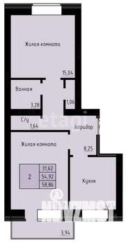 2-к квартира, вторичка, 59м2, 1/4 этаж