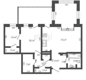 2-к квартира, вторичка, 131м2, 3/3 этаж
