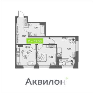 2-к квартира, вторичка, 52м2, 14/16 этаж