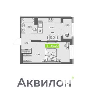 1-к квартира, вторичка, 36м2, 10/16 этаж