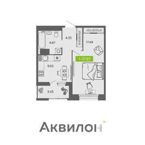 1-к квартира, вторичка, 38м2, 3/16 этаж
