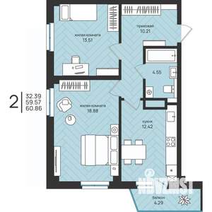 2-к квартира, вторичка, 61м2, 14/16 этаж