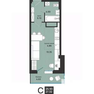 Студия квартира, вторичка, 27м2, 9/13 этаж