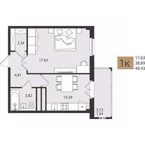 1-к квартира, вторичка, 40м2, 10/16 этаж