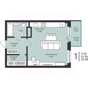 Студия квартира, вторичка, 36м2, 8/16 этаж