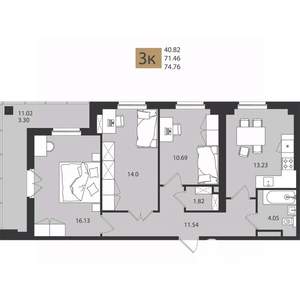 3-к квартира, вторичка, 75м2, 4/16 этаж