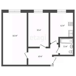 2-к квартира, вторичка, 41м2, 1/5 этаж