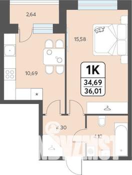 1-к квартира, строящийся дом, 36м2, 1/12 этаж