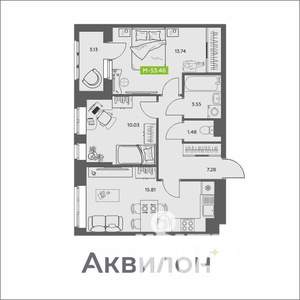 2-к квартира, вторичка, 53м2, 6/16 этаж