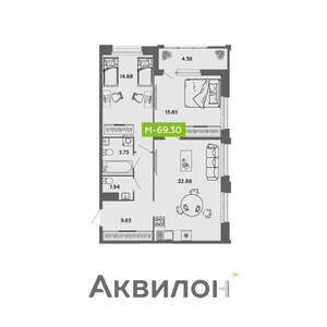2-к квартира, вторичка, 69м2, 9/16 этаж