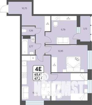 3-к квартира, строящийся дом, 67м2, 6/12 этаж