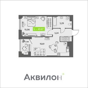 1-к квартира, вторичка, 44м2, 12/16 этаж