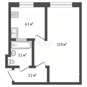 1-к квартира, вторичка, 30м2, 5/5 этаж