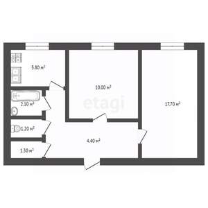 2-к квартира, вторичка, 44м2, 1/5 этаж