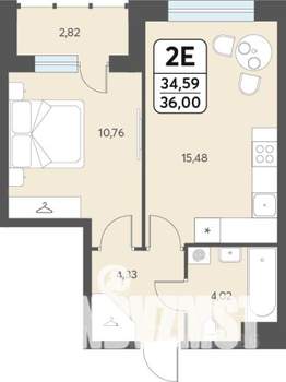 2-к квартира, строящийся дом, 36м2, 4/12 этаж