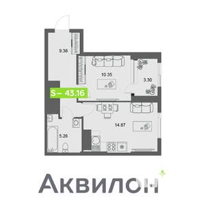 1-к квартира, вторичка, 43м2, 26/32 этаж