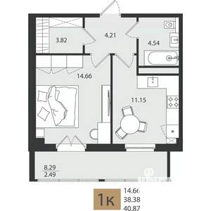 1-к квартира, вторичка, 41м2, 4/16 этаж