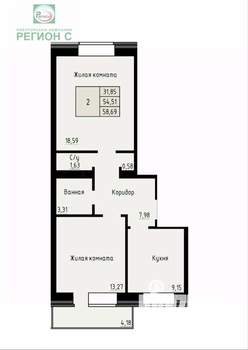 2-к квартира, вторичка, 58м2, 3/4 этаж