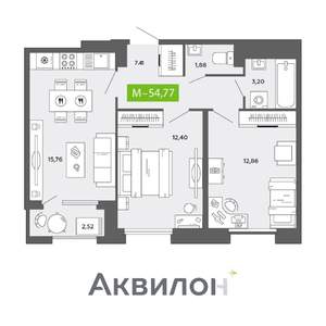 2-к квартира, вторичка, 55м2, 13/16 этаж
