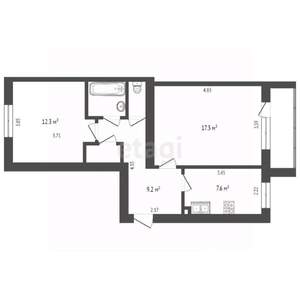 2-к квартира, вторичка, 52м2, 2/5 этаж