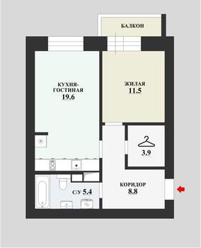 1-к квартира, вторичка, 49м2, 9/10 этаж