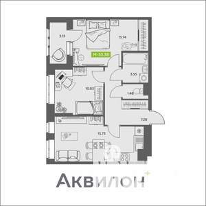 2-к квартира, вторичка, 53м2, 13/16 этаж