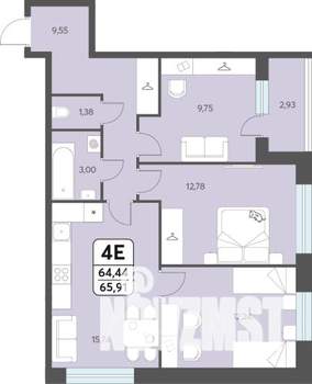 3-к квартира, строящийся дом, 66м2, 1/12 этаж