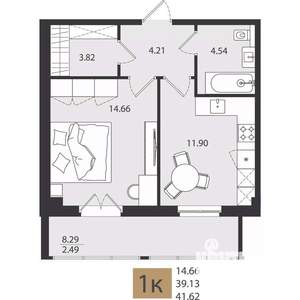 1-к квартира, вторичка, 42м2, 2/16 этаж