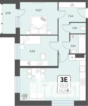 3-к квартира, строящийся дом, 55м2, 3/12 этаж