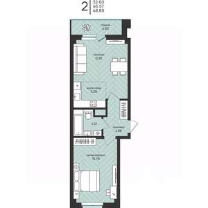 2-к квартира, вторичка, 49м2, 11/16 этаж