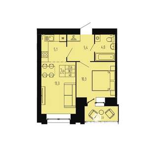 2-к квартира, строящийся дом, 40м2, 2/9 этаж