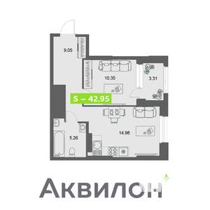 1-к квартира, вторичка, 43м2, 16/32 этаж