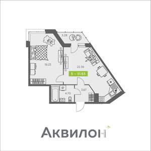 1-к квартира, вторичка, 52м2, 8/8 этаж