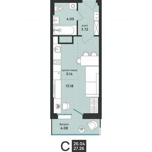 Студия квартира, вторичка, 27м2, 6/13 этаж