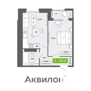 1-к квартира, вторичка, 38м2, 15/16 этаж