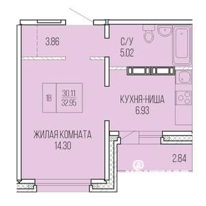 1-к квартира, вторичка, 33м2, 4/9 этаж