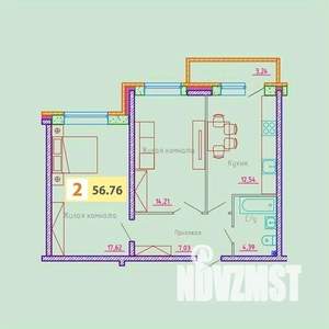 2-к квартира, строящийся дом, 57м2, 1/8 этаж