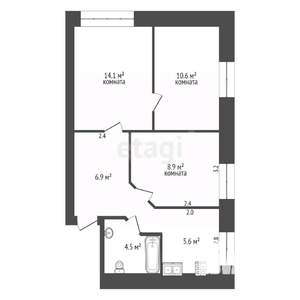 3-к квартира, вторичка, 51м2, 1/5 этаж