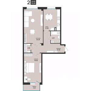 2-к квартира, вторичка, 75м2, 2/13 этаж