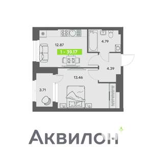1-к квартира, вторичка, 39м2, 2/32 этаж