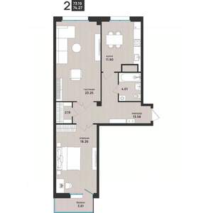 2-к квартира, вторичка, 74м2, 9/13 этаж