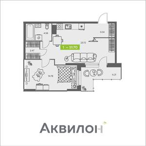 1-к квартира, вторичка, 52м2, 3/8 этаж